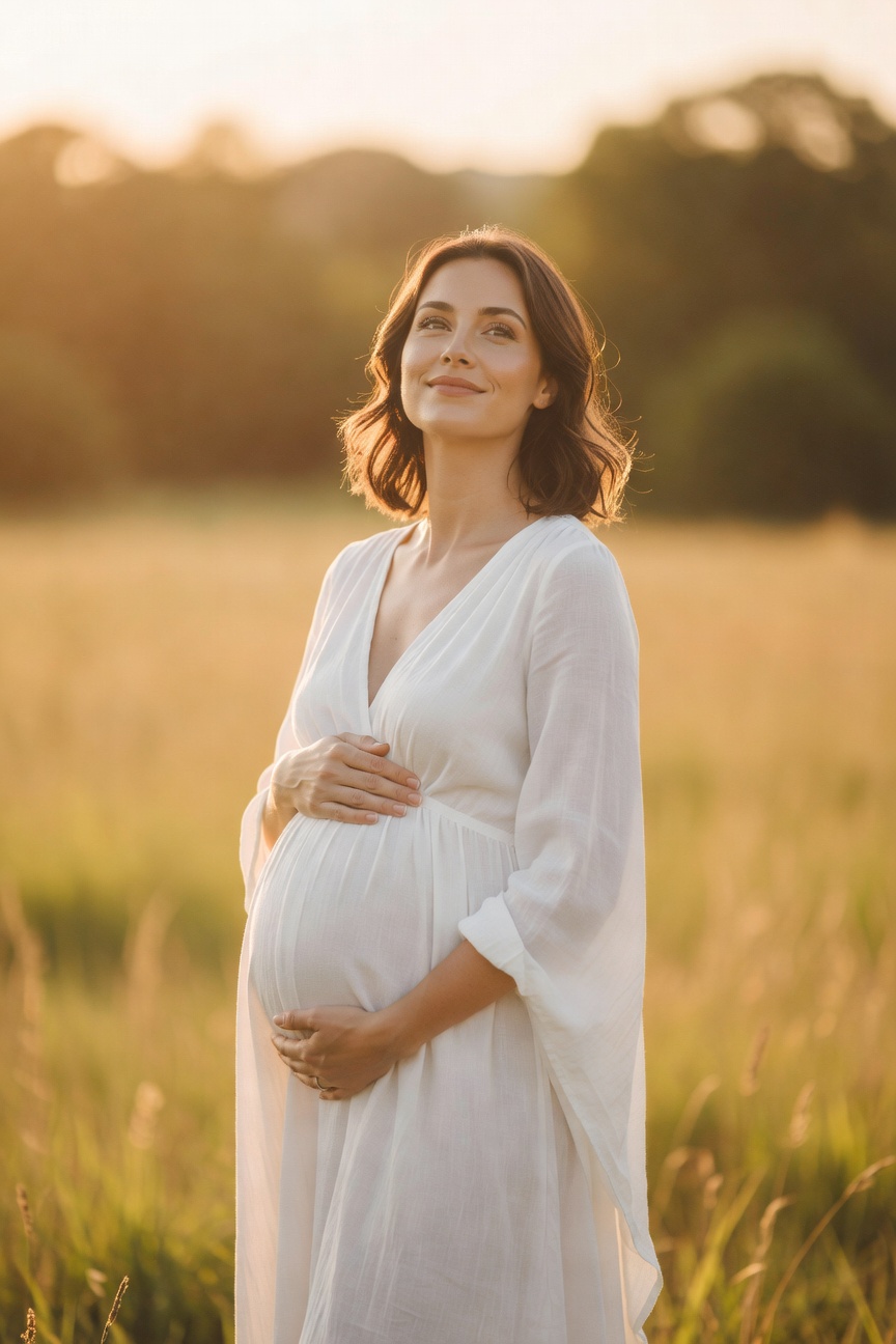 Pregnant woman in golden light