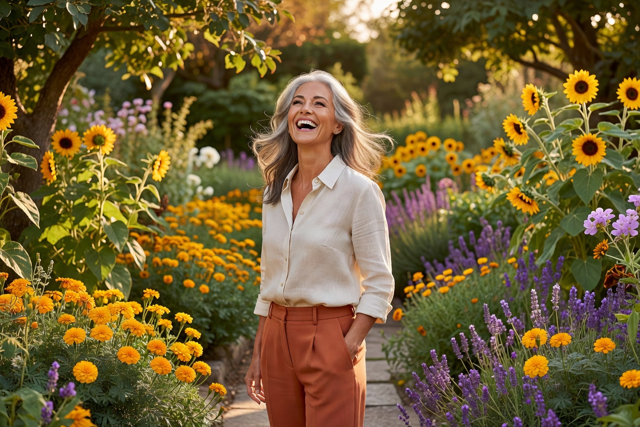 Confident woman in midlife garden