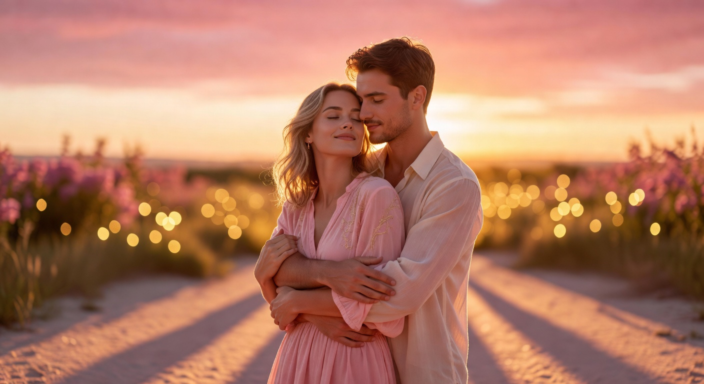 Couple in tender golden hour moment